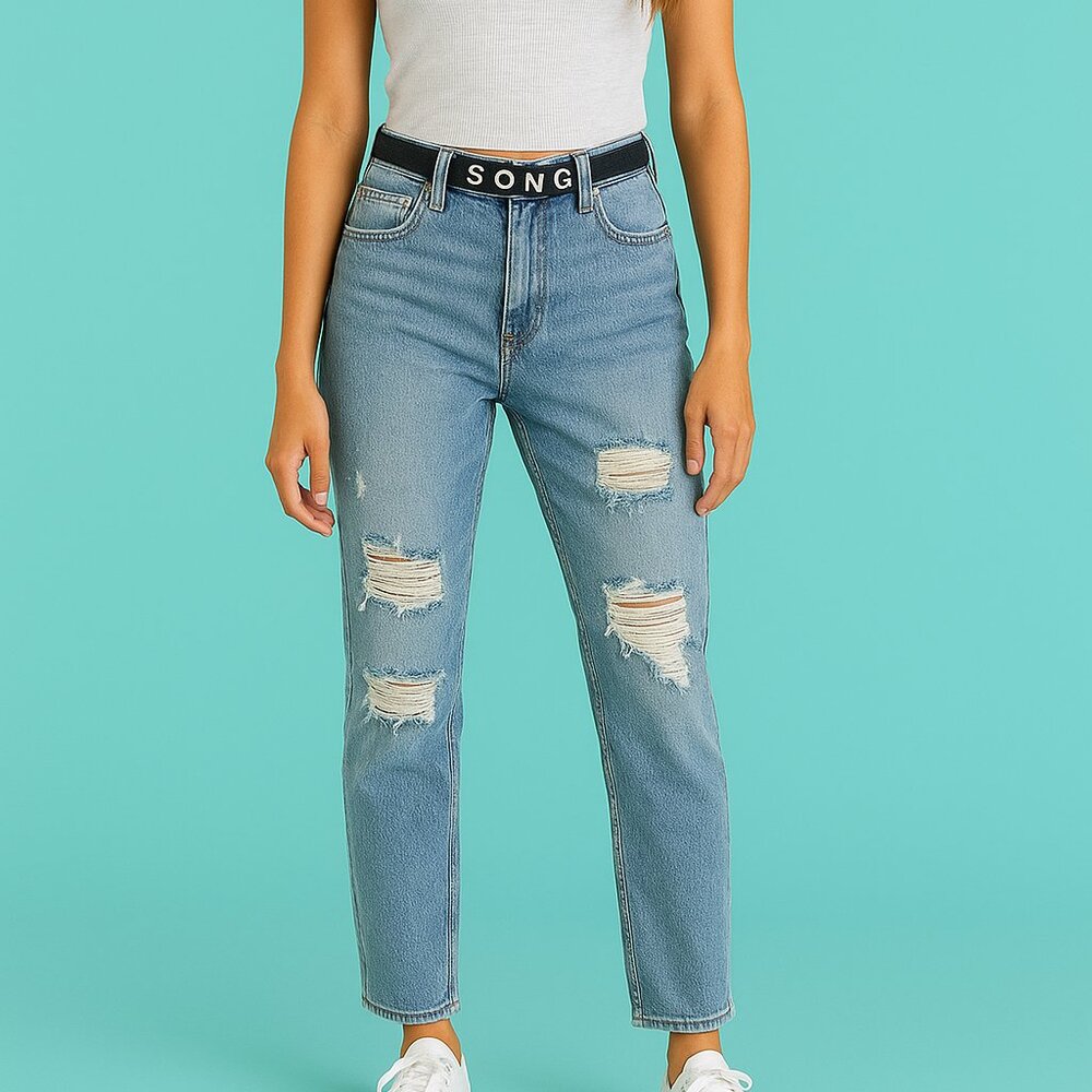 Nicely Used: S.O.NG High Rise Straight Fit Distressed Jeans Size 1/25 blue